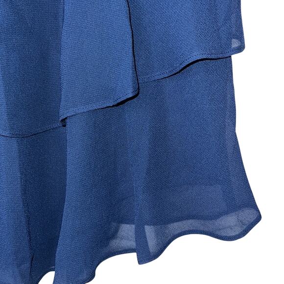 SLNY Navy Blue Ruffle Dress w/ Cap Sleeves & Silver Gemstone Details, Size 8 - Picture 6 of 6